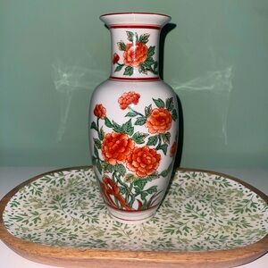 Vintage Sanford Japan Orange Dahlia Mid Century Vase